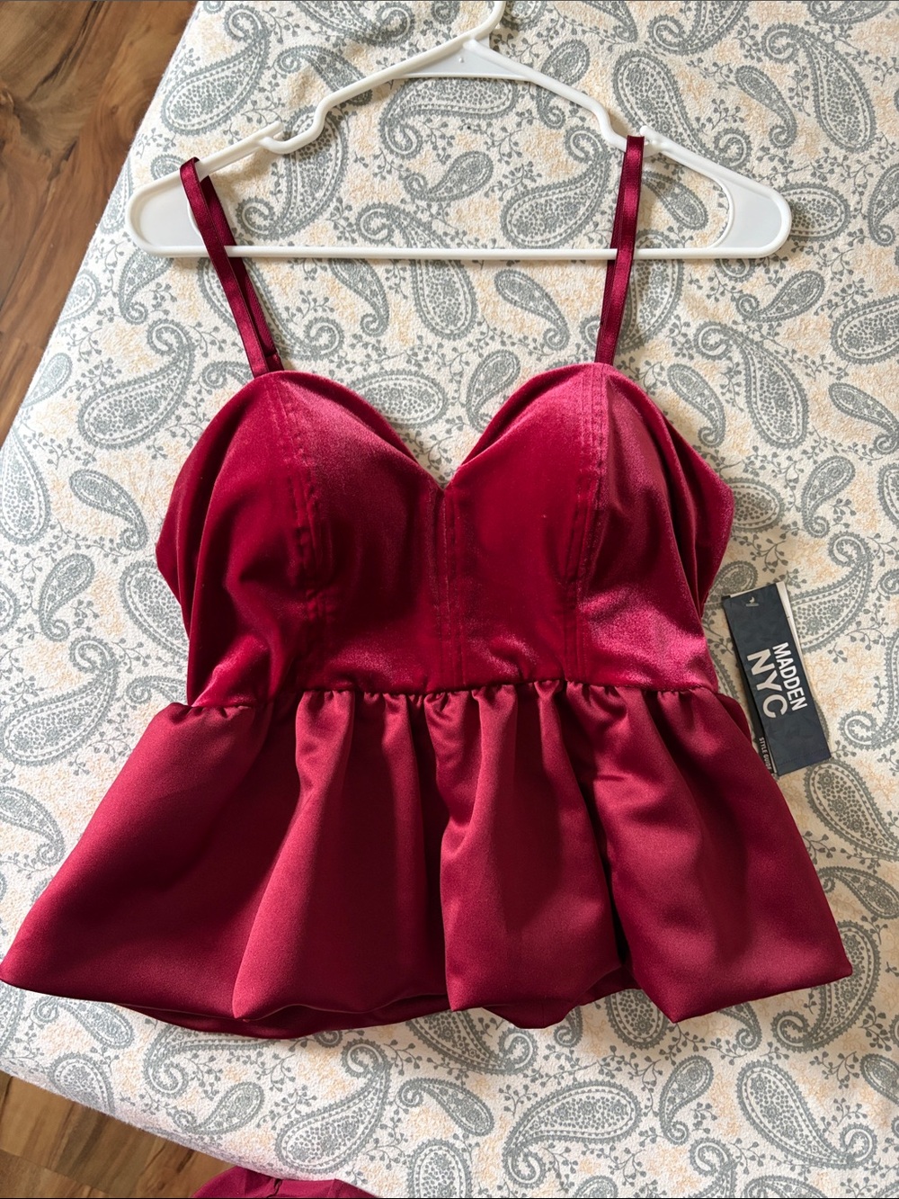 Steve Madden Burgundy Satin Peplum Cami